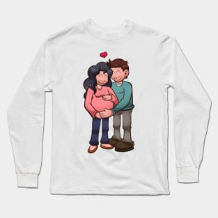 Cartoon Pregnant Couple Long Sleeve T-Shirt